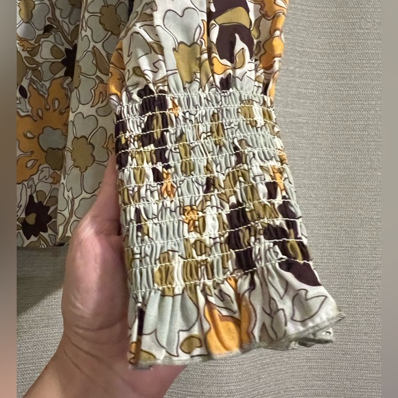 Rebecca Taylor Brown and Yellow Floral With a Tie Neckline Blouse Bohemian City - Picture 6 of 8